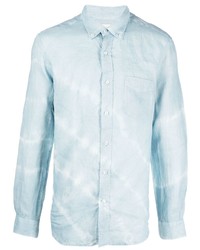 Chemise à manches longues en lin imprimée tie-dye bleu clair