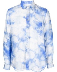 Chemise à manches longues en lin imprimée tie-dye bleu clair 120% Lino