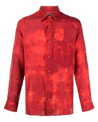 Chemise à manches longues en lin imprimée tie-dye rouge