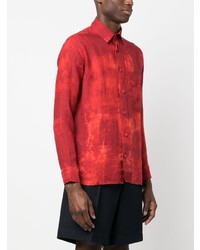 Chemise à manches longues en lin imprimée tie-dye rouge Destin