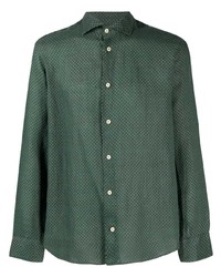 Chemise à manches longues en lin imprimée vert foncé