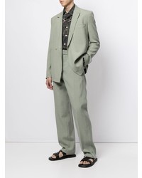 Chemise à manches longues en lin imprimée vert foncé Kiton