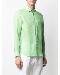 Chemise à manches longues en lin imprimée vert menthe Drumohr