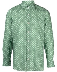 Chemise à manches longues en lin imprimée verte Finamore 1925 Napoli