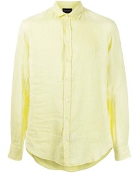 Chemise à manches longues en lin jaune Emporio Armani