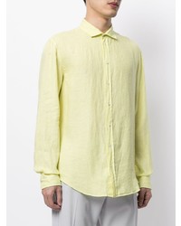 Chemise à manches longues en lin jaune Emporio Armani