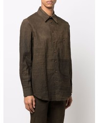 Chemise à manches longues en lin marron foncé Uma Wang