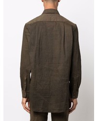 Chemise à manches longues en lin marron foncé Uma Wang