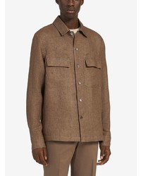 Chemise à manches longues en lin marron Ermenegildo Zegna