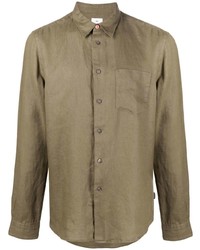 Chemise à manches longues en lin marron PS Paul Smith