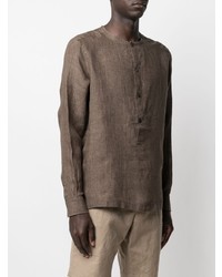 Chemise à manches longues en lin marron Ermenegildo Zegna