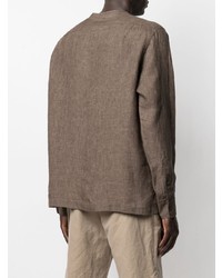 Chemise à manches longues en lin marron Ermenegildo Zegna