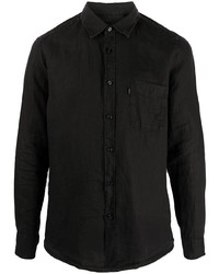 Chemise à manches longues en lin noire BOSS