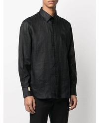 Chemise à manches longues en lin noire Billionaire