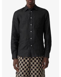 Chemise à manches longues en lin noire Burberry