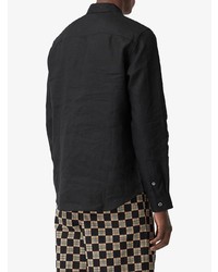 Chemise à manches longues en lin noire Burberry