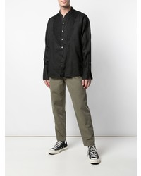 Chemise à manches longues en lin noire Greg Lauren