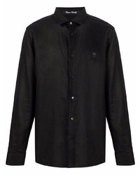 Chemise à manches longues en lin noire Philipp Plein