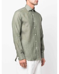 Chemise à manches longues en lin olive Canali