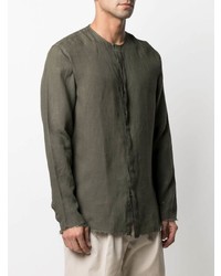 Chemise à manches longues en lin olive Costumein