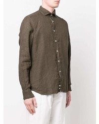 Chemise à manches longues en lin olive Canali