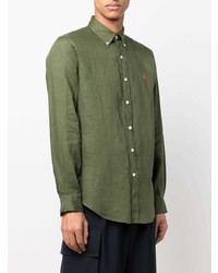 Chemise à manches longues en lin olive Polo Ralph Lauren