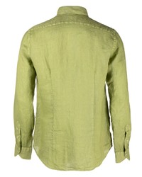 Chemise à manches longues en lin olive Xacus