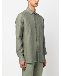 Chemise à manches longues en lin olive Kiton