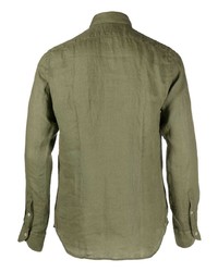 Chemise à manches longues en lin olive Xacus