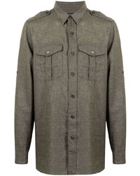 Chemise à manches longues en lin olive Man On The Boon.