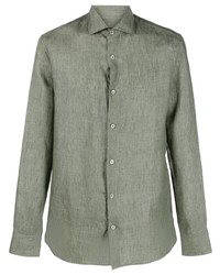 Chemise à manches longues en lin olive Moorer