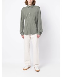 Chemise à manches longues en lin olive BOSS