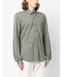 Chemise à manches longues en lin olive BOSS