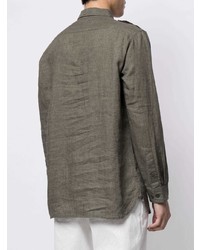 Chemise à manches longues en lin olive Man On The Boon.