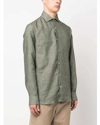 Chemise à manches longues en lin olive Moorer