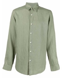 Chemise à manches longues en lin olive Theory