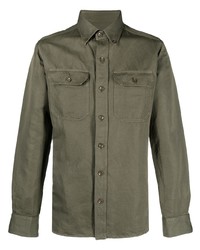 Chemise à manches longues en lin olive Tom Ford
