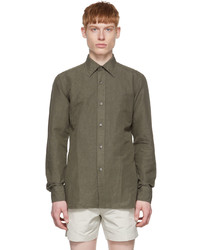 Chemise à manches longues en lin olive Tom Ford