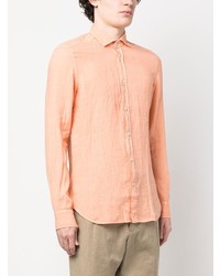 Chemise à manches longues en lin orange Boglioli