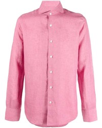 Chemise à manches longues en lin rose Canali