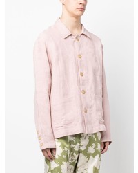 Chemise à manches longues en lin rose By Walid
