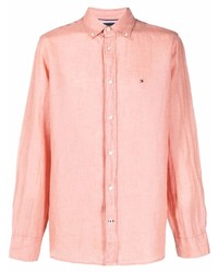Chemise à manches longues en lin rose Tommy Hilfiger