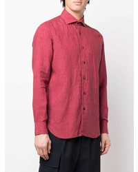 Chemise à manches longues en lin rouge Barba