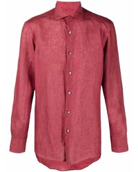 Chemise à manches longues en lin rouge Ermenegildo Zegna