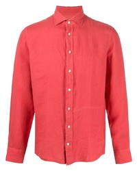 Chemise à manches longues en lin rouge Hackett