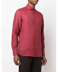 Chemise à manches longues en lin rouge Ermenegildo Zegna