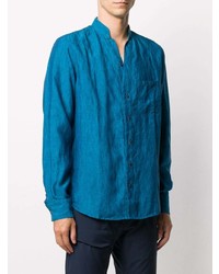 Chemise à manches longues en lin turquoise Sease