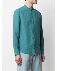 Chemise à manches longues en lin turquoise Costumein