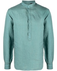 Chemise à manches longues en lin turquoise Costumein
