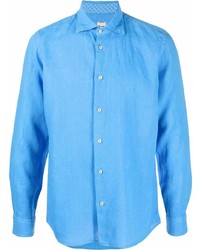 Chemise à manches longues en lin turquoise Drumohr